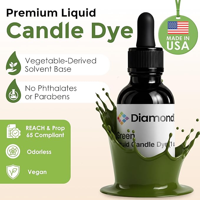 Green Liquid Candle Dye (1 oz) - Made in the USA - Safe and Easy to Use - Pure and Simple Ingredients - Candle Making Supplies for Soy, Paraffin, Palm or Gel Wax - 10 Vibrant Colors to Choose from