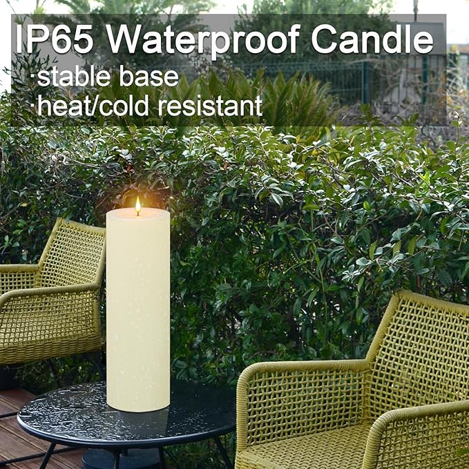 14" x 4" Large Outdoor Candles with Timer Waterproof, Remote Control Flickering Flameless Candles Battery Operated, Tall Fake LED Pillar Candle for Patio Porch Lantern, Ivory, 1 Pack