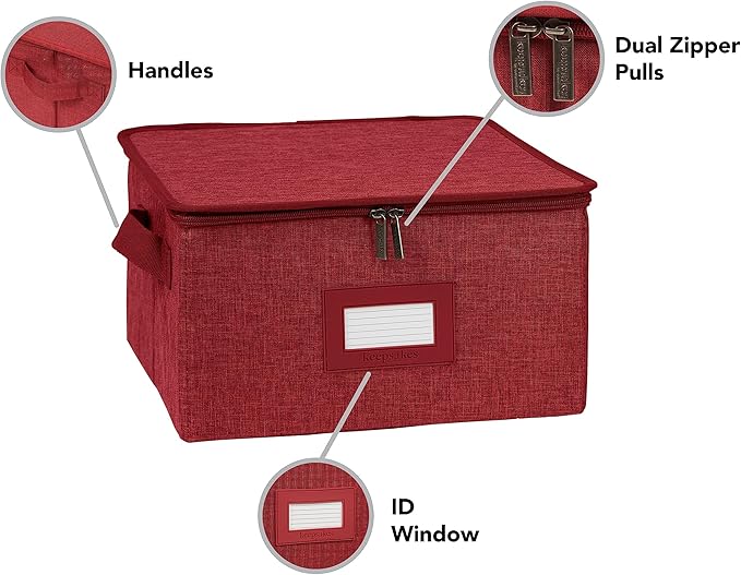 Covermates Keepsakes Zip-Top Storage Box Set, 3 Pack Heavy Duty Polyester Organizer Bins, Stackable Design, ID Window, Reinforced Handles, Closet Home Storage, Red Heather