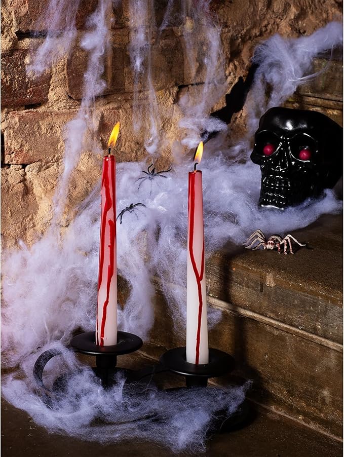 CANDWAX 8 inch Taper Candles Set of 12 - Dripless Candlesticks Burning for 6 Hours - Bloody Tapered Candles Ideal as Halloween or Other Themed Decor - Blood White Candle