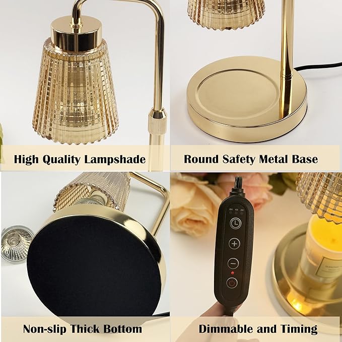 Candle Warmer Lamp with Timer Dimmable, Height Adjustable Scented Wax Melts Warmer, Electric Flameless Candle Warmer for Candle Jar, Mothers Day Birthday Gifts for Women, Office Home Decor (2 Bulbs)
