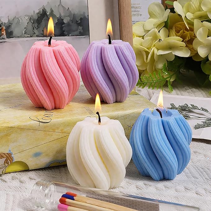 3 Pack Silicone Candle Molds with 10 Wax Cores - Wave Spiral Cylinder Shapes for Handmade Aromatic Candles,Soap Making, Wax Melts, Resin Casting, DIY & Home Decor