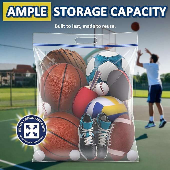 25 Gallon Extra Large Resealable Storage Bags with Zipper Top，35" x 24" Heavy Duty Clear Bags with Handles, 4 Mil Thick, Perfect for Clothing, Pillows, Travel, and Moving (3 Packs)