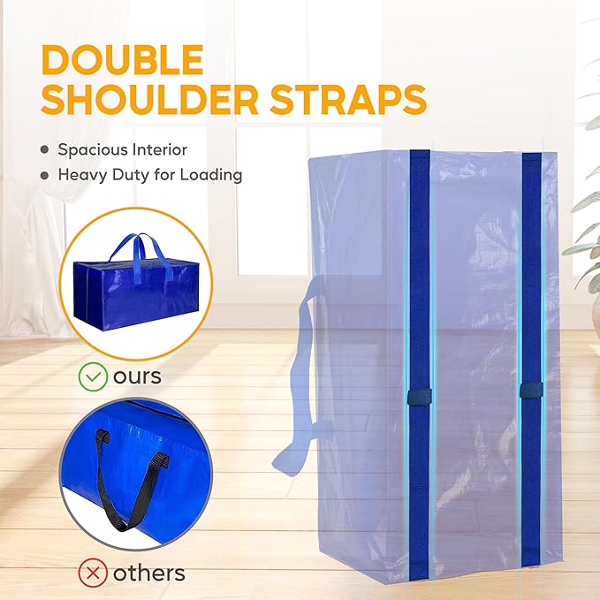 HealSmart 8 Pack Extra Large Moving Bags with Zippers & Carrying Handles, Heavy-Duty Storage Tote Moving Boxes for Dorm Room Essentials Storage Bags, Blue