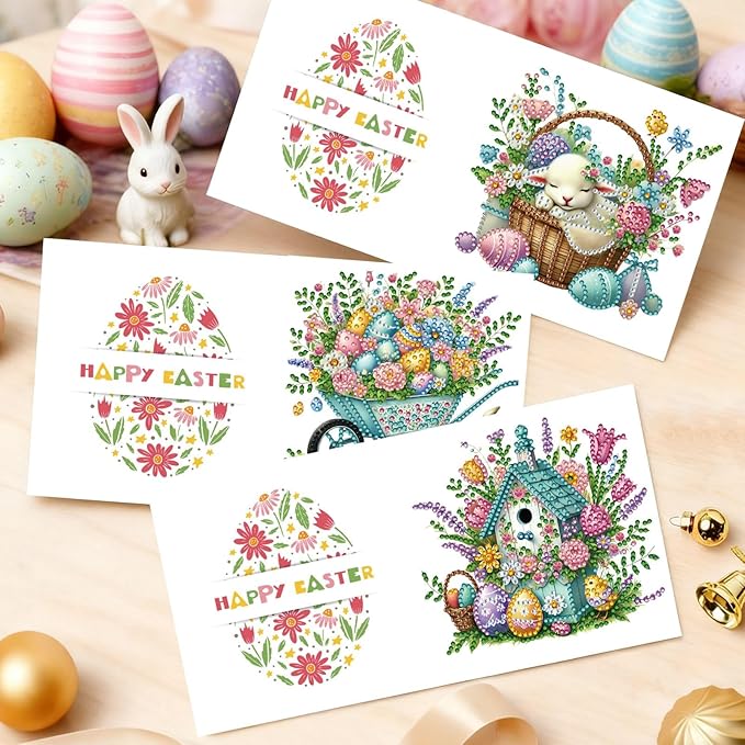 DoxQcs 5D Diamond Art Painting Greeting Cards Kit, DIY Cards for Blessings Congratulations Gifts, Greeting Card Set for Birthday Thanksgiving Day Christmas Halloween-Easter
