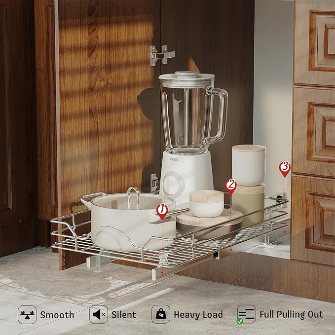 LOVMOR Pull Out Cabinet Organizer and Storage 11½" W x 21½" D, Slide Out Shelves for Kitchen Cabinets
