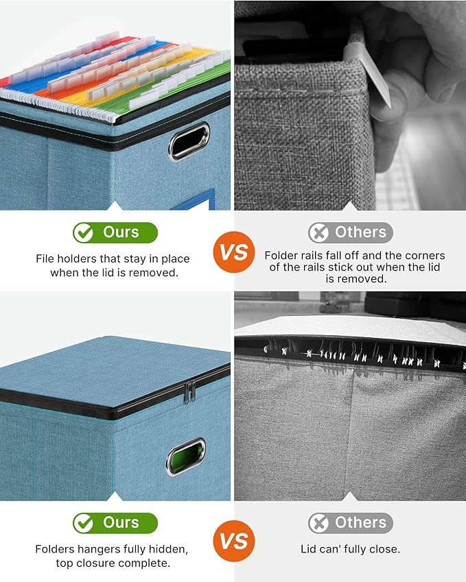 Oterri File Organizer Boxes with Lids, File Box with Mesh Pockets, Document Organizer Box for Letter Size Folders, Zippers Important Document Organizer (Denim, Small-2 Pack Without Folders)