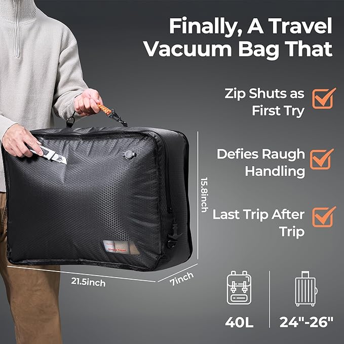 Relime Apex Series Vacuum Bags for Travel Luggage, 180° Open, Reusable Compression Bags for travel Pack, Vacuum Seal Packing Cube for Cloth (1Large No Pump)