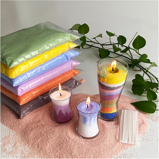VITARIE Refillable Pearled Candle Sand 18oz, Unscented, 30 Cotton Wicks, 1.1lb Long Burning, Candle Making Kit, Rose Purple