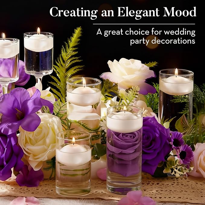 1.75 inch White Floating Candles, 48 Pack 5-6 Hours Long Burning Floating Candle, Burn Clean & Unscented Floating Candles for Centerpieces,Wedding, Christmas
