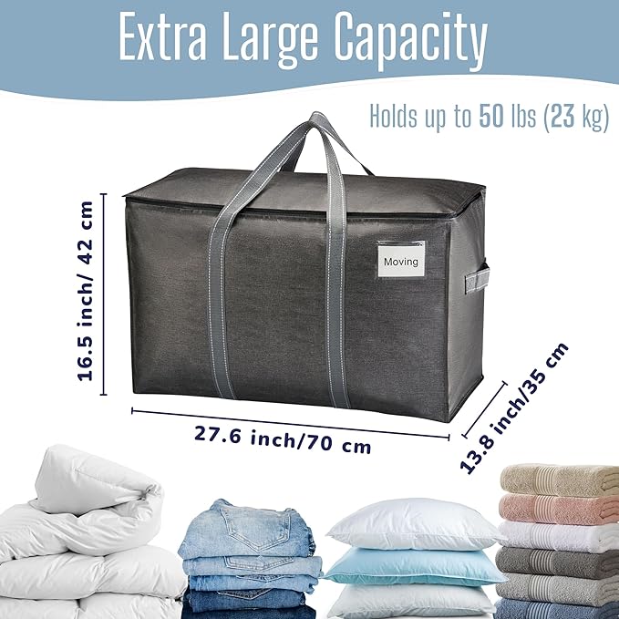 VENO 8 Pack Heavy Duty Moving Bags, Extra Large Storage Bags with Reinforced Handles & Strong Zippers, Foldable & Reusable Moving Box Alternative for Clothes & Dorm Storage