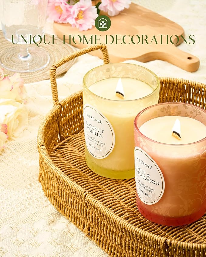 M&SENSE Lavender Vanilla Scented Candle, Cracking Wooden Wick Soy Wax, 18oz 100 Hours Long Lasting Clean Burn, Large Jar Candles for Home Decor, Non-Toxic Relaxing Aromatherapy Gifts for Women