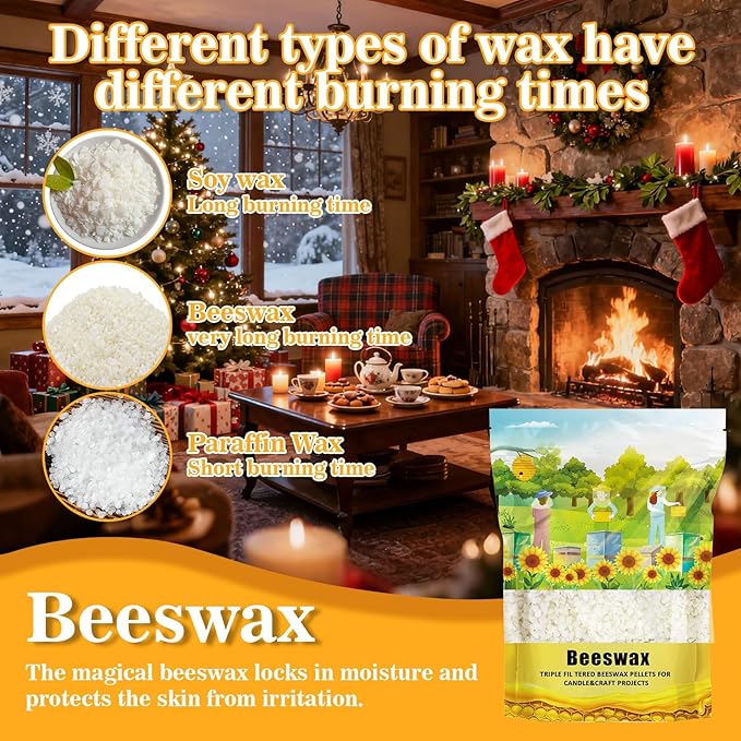 CARGEN White Beeswax Pellets - 428g(0.94lb) Bees Wax Pellets Melts Organic Beeswax for Skin, Bees Wax for Candles Making Triple Filtered for Lip Balm Lotion and Soap Making Supplies
