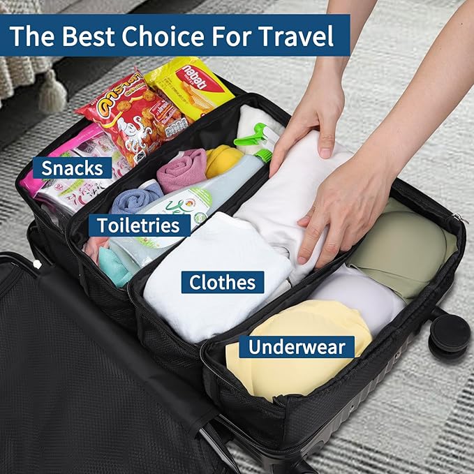 esouler Suitcase Organizer, Travel Luggage Organizer hanging packing cubes for travel，portable hanging travel shelves Collapsible closet organizer for Carry-on (Black, Medium)