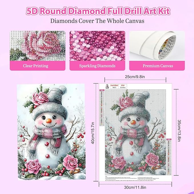 Genius maker Christmas Snowmen Diamond Painting Kits for Adults, 5D Diamond Art Kit for Adults Beginners, DIY Full Drill Gem Art Diamonds Painting Pictures Crafts Kit for Home Wall Decor 12x16inch