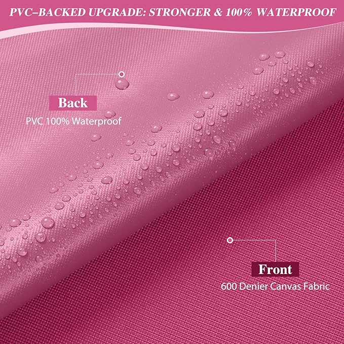 ANMINY 100% Waterproof Outdoor Fabric 10 Yards, 58" W 600D Marine Canvas Fabric with PVC Backing, Ripstop Upholstery Material by The Yard for Furniture Boat Covers Tent Awning, Pink