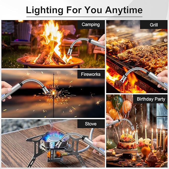 LcFun 3 Pack Electric Candle Lighter Windproof USB Rechargeable Plasma Lighter with LED Battery Display, Flameless Long Arc Lighters for Grill BBQ Camping Fireplace Stove(Black,Silver,Gold)