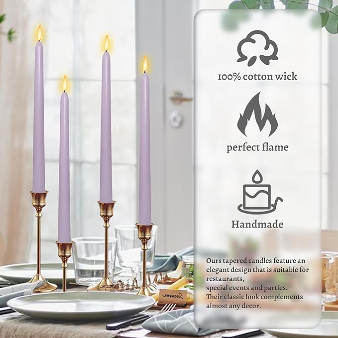 Dripless Handmade Purple Taper Candlesticks Lavender Scented Long Lasting Burn Smokeless Aromatherapy Candles 10 Inch Elegant Tall Candles for Home Décor Women's Gift