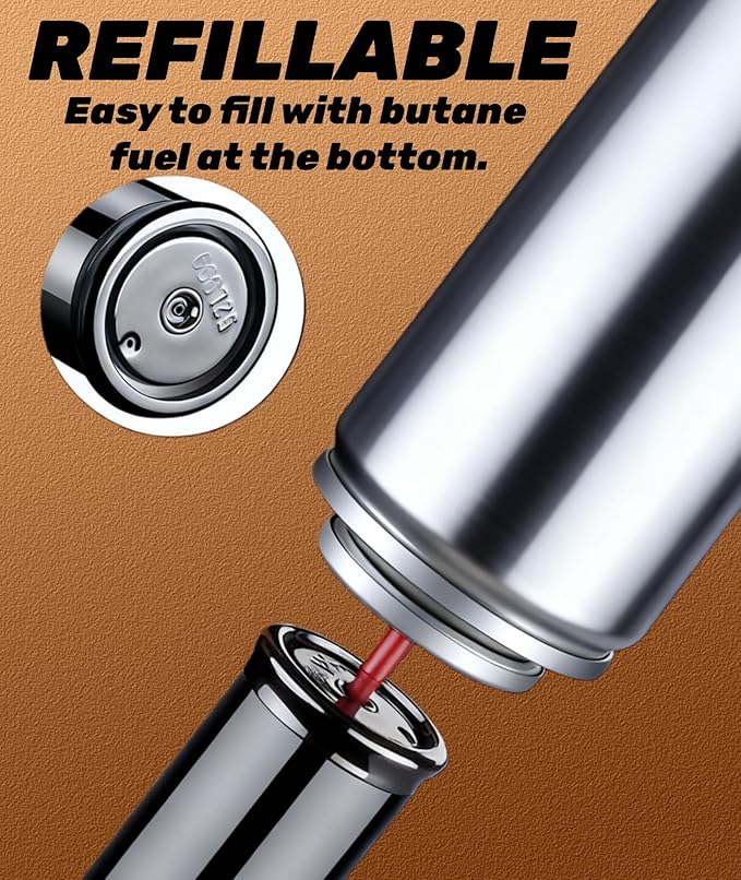 4 Pack Long Butane Torch Lighter with 360° Flexible Neck & Safety Lock, Mini Refillable Windproof Adjustable Jet Flame Butane Gas Lighter for Candle Camping BBQ Grill Fireplace (Fuel Not Included)