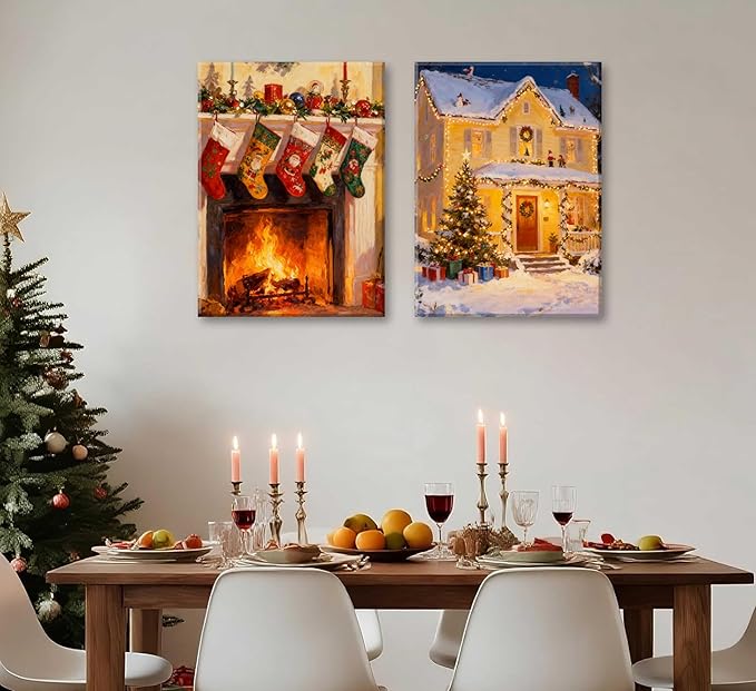 Paint by Number Kit for Adults & Kids, 2 Pack Christmas Scenes 16x20 Inch Framed, DIY Acrylic Painting Kit with Brushes & Paints, Festive Home Art Decor