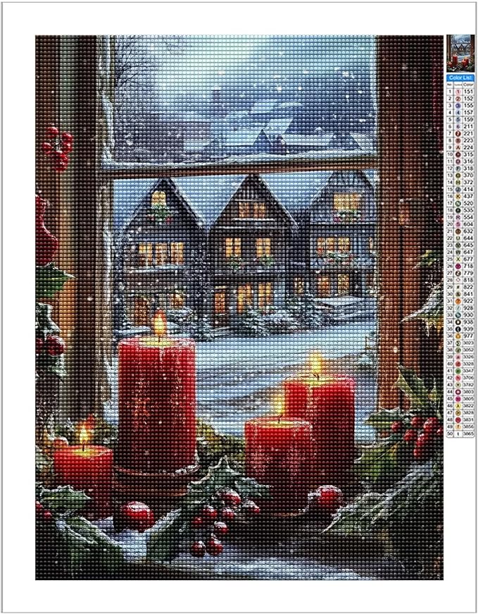 TMOLZ Holly & Berry Window Scene Diamond Set - 5D Romantic Wall Art for Couples, Festive Home Decor Craft Kit - 16x20 Inch