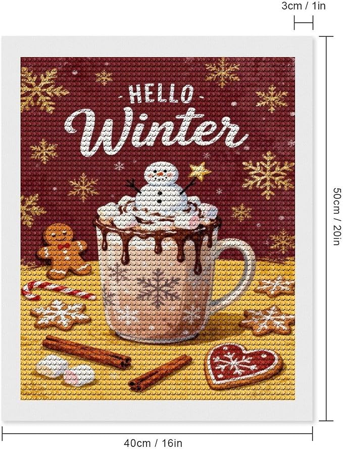 Diamond Painting Kits for Adults - Hello Winter Ice Cream & Gingerbread Snowflakes & Candles Painting DIY 5D Full Drill Diamond Dots Paintings with Diamonds Gem Art And Crafts Home Decor 16"x20"