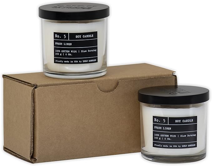 Lulu Candles | Jasmine Infused Bergamot | Luxury Scented Soy Jar Candle | Hand Poured in The USA | Highly Scented & Long Lasting- 6 Oz. 2 Pack