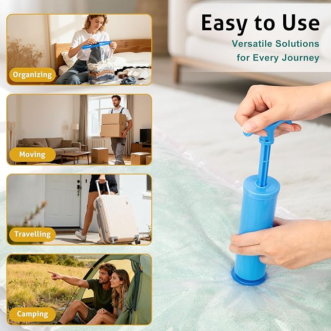 8 Pack Small Travel Vacuum Storage Bags, Portable Vacuum Seal Bags for Clothing Travel with Pump, Space Saver Bag for Luggage Suitcases Clothes Bedding Seasonal Storage
