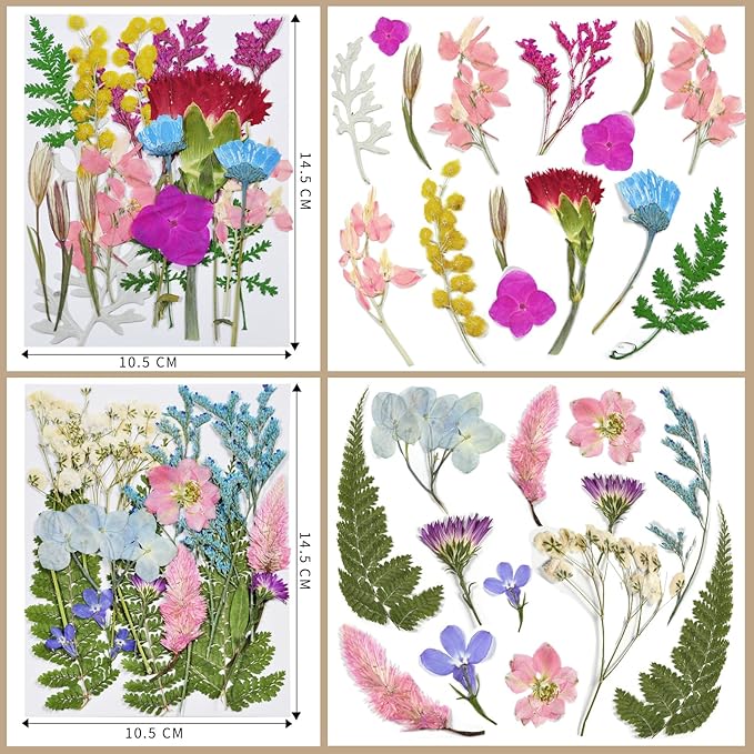 CONVELIFE Dried Flowers , 72pcs Natural Pressed Flowers and Leaves with Tweezers, Pressed Flowers for Epoxy, Jewelry, Candles, Soap, Nail Production