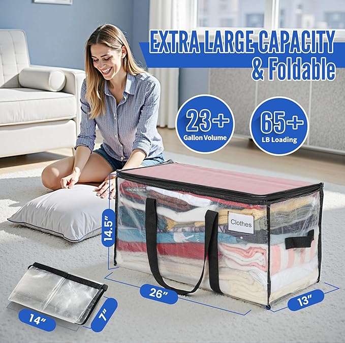 BAGAIL Heavy Duty Moving Bags with Strong Handle, Extra Large Moving Boxes, Storage Tote for Clothes, College Moving Supplies(Clear, 10 Pack)