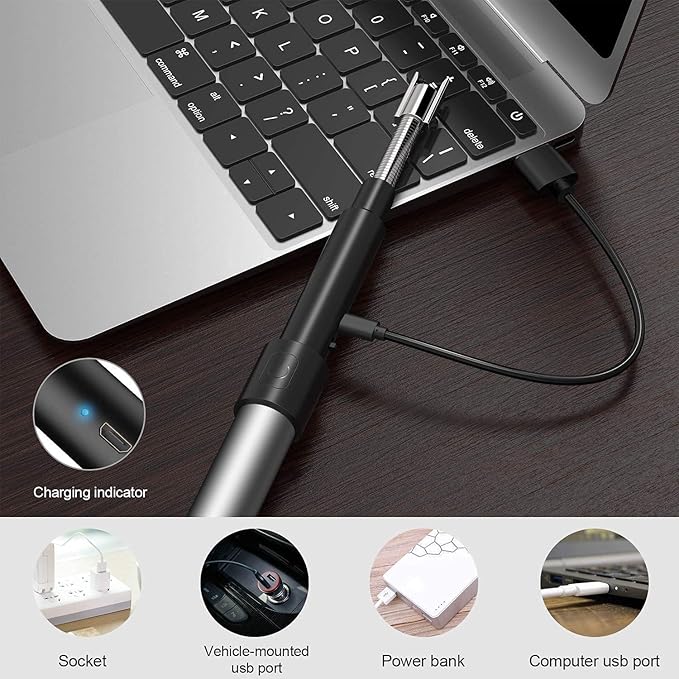 Electric Long Lighter, Retractable Length (11.4in-27.55in), Lgnition Port Can be Rotated 360°, Rechargeable via USB, lighters Suitable for Lighting Candles, barbecues, fireplaces, fire pits, etc.