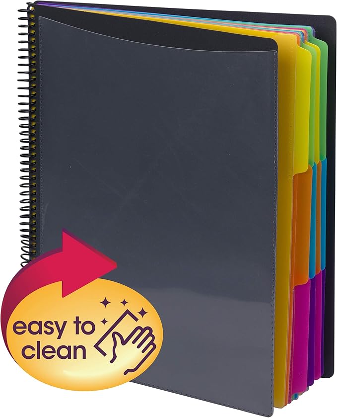 Smead 24 Pocket Poly Project Organizer, 1/3-Cut Tab, Letter Size, Gray with Bright Colors (89206), (Pack of 10)