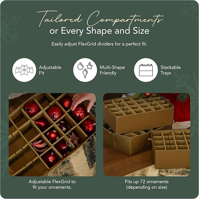 Covermates Keepsakes Adjustable Ornament Storage Bag – Heavy-Duty Polyester, Padded Dividers & FlexGrid Trays – Protective Holiday Ornament Organizer with Handles & Label Window, Red