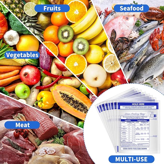 36 Pcs Zipper Steam Bags Reusable Microwave Steam Cooking Bag Frozen Food Steamer Bag Microwave Steam Bags for Vegetables Potatoes Meat (36)