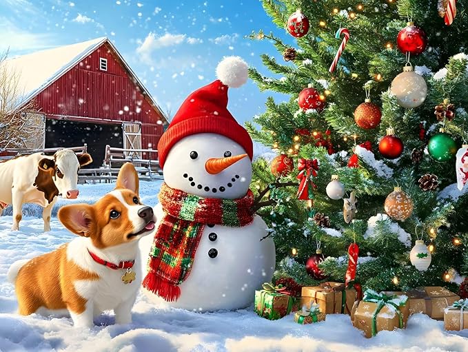 IMLQJES Diamond Painting Kits for Adults - DIY Christmas Diamond Painting - Barn Snowman Dog Gemstone Art Craft Cross Stitch for Beginners - for Wall Decor 20x24 Inch