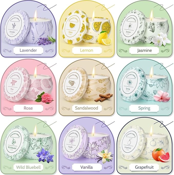 WarmEmbrace Scented Candles, Candle Set of 9, Long-Lasting Candles for Women, Candle Present Set for Birthday, Valentine's Day Scented Candles for Her