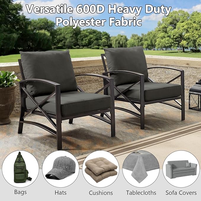 Waterproof Canvas Fabric by The Yard, 58inch 600D Upholstery Fabric Polyester Material Outdoor Water Resistant Material for Sewing Chair Patio Cushion Bag Sofa Seat Repair, 5 Yard Dark Gray