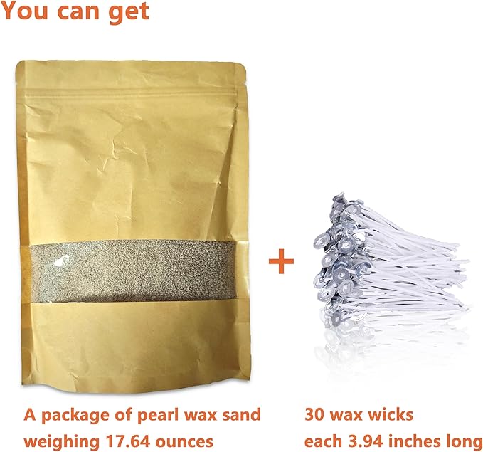 DRMAISON Pearled Candle Wax Sand DIY Kit - 17.6 oz, Light Grey, Non-Toxic&Smoke-Free, Refillable with 30 Wicks, Long-Lasting Flame, Highly Customizable for Wedding, Party&Holiday Decor