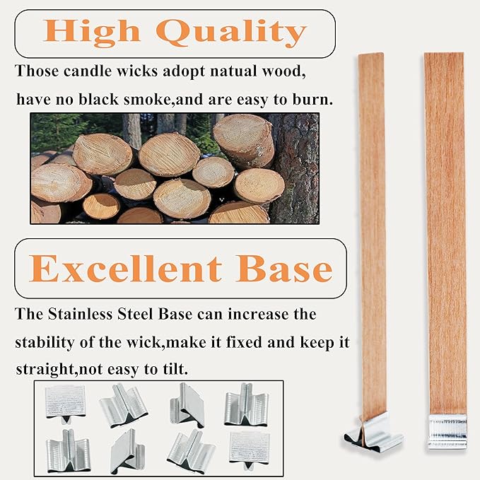 100pcs Wooden Candle Wicks 5.1 x 0.5 Inch, Smokeless Cherry Wood Wicks with Metal Clips, Includes Wick Trimmer, Perfect for Candle Making Kit and Soy Wax Candlemaking