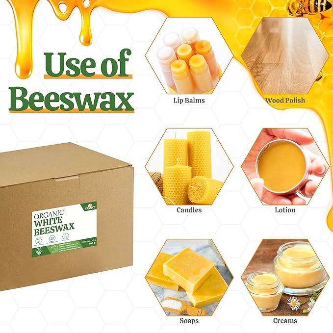 YASNAY White Beeswax Pellets 5LB, Organic Beeswax, Beeswax for Candle Making, Body, Skin Care DIY, Lip Balm and Soap Making Supplies