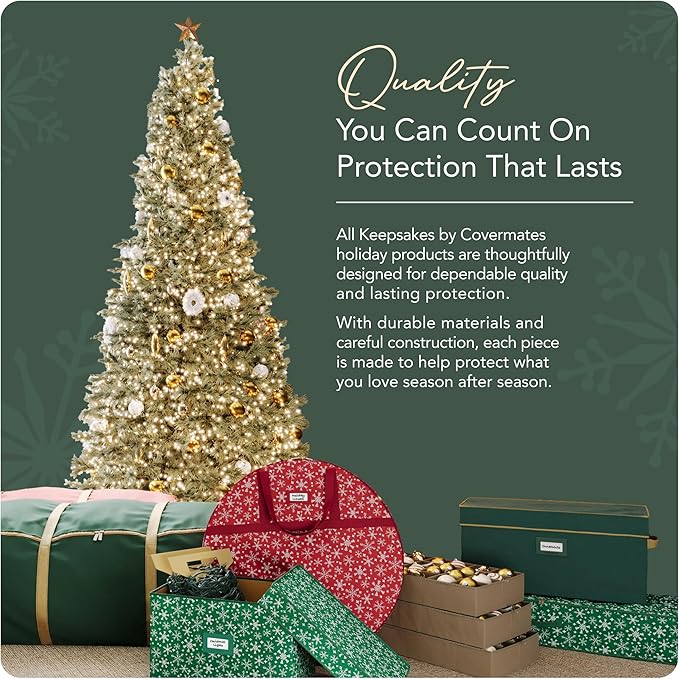 Covermates Keepsakes Treasurekeeper Storage Box – Heavy-Duty Polyester with Sturdy Interior Walls – Stackable Holiday Storage with Handles & ID Window, Green