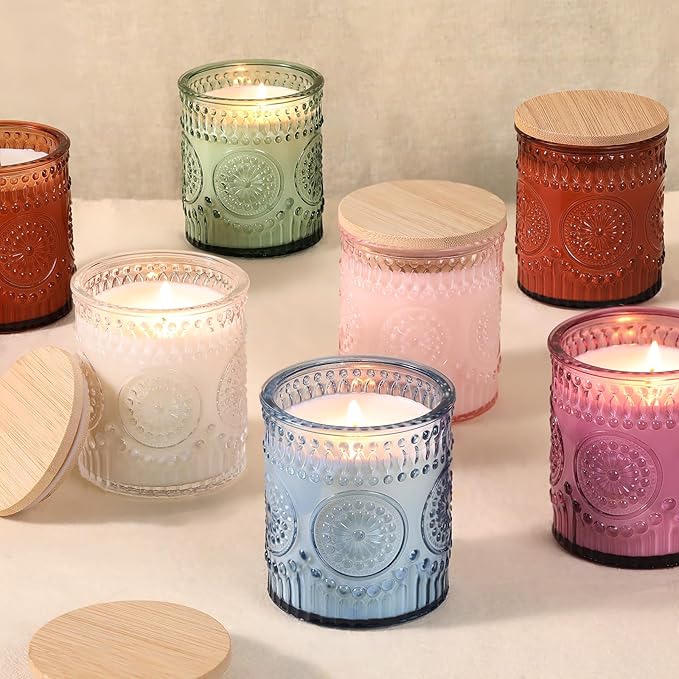 DARJEN 10 Pack Amber Candle Jars for Making Candles- 7.5 OZ Empty Glass Candle Making Jars with Bamboo Lids and Labels, Candle Making Supplies Candle Containers for Home DIY