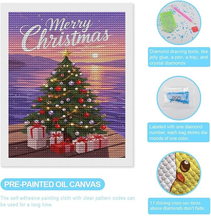 AIVKIEJK Diamond Painting Kits for Adults - Merry Christmas Coastal Winter Beach Painting DIY 5D Full Drill Diamond Dots Paintings with Diamonds Gem Art and Crafts Home Decor 16"x20"