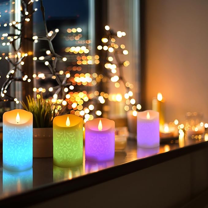 NICEME Rechargeable Color Changing Candles with Remote Timer USB Cable 3PCS LED Multi Colored Flameless Candles Battery Operated Real Wax USB Pillar Candles Flickering for Halloween Christmas Decor