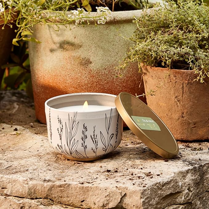 Thymes Scented Candles for Women & Men – Tin with Lid – Luxury Home Decor – Citronella Candles with Notes of Olive Leaf, Lemongrass, & Gardenia – Outdoor Decor (Citronella Grove, 6.5 oz) (Pack of 2)