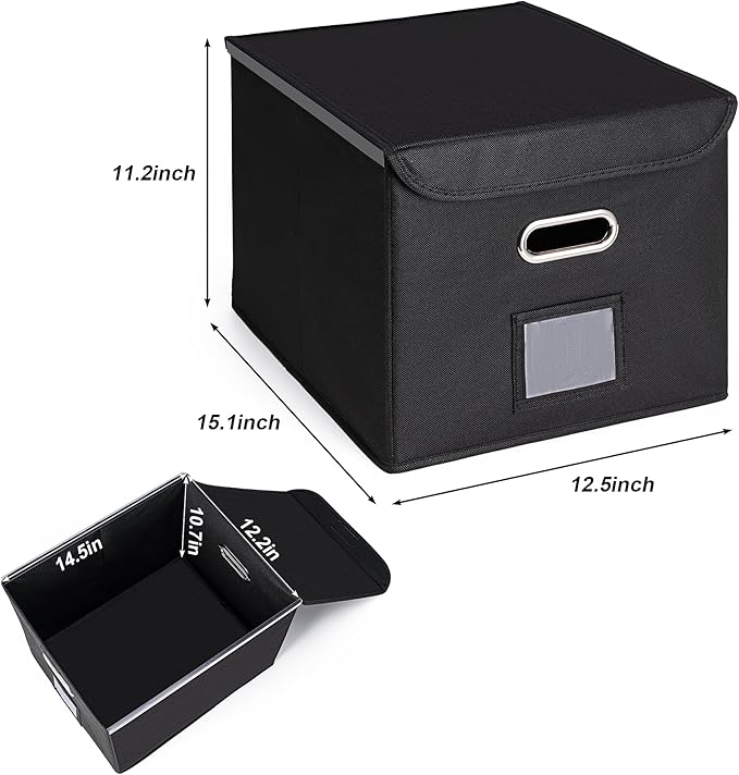 CADONO File Organizer Box with Lid, Large Hanging File Folder Organizer with Plastic Slide, Collapsible Portable Filing Storage Boxes for Office/Decor/Home (Beige, 14.9 x 12.59 x 10.8 inch)