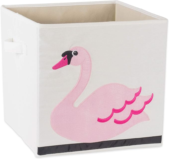 E-Living Store Children's Animal Print Storage Cube & Basket, Swan, 13x13x13