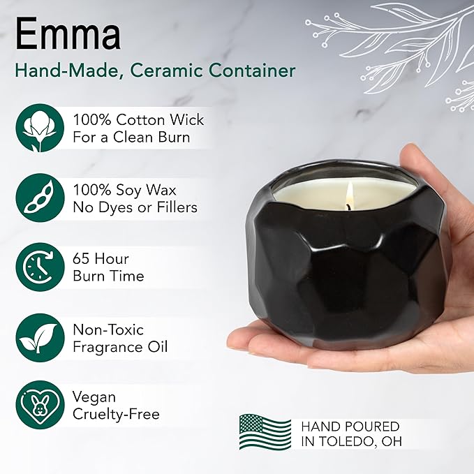 The Growing Candle, Unscented Fragrance Free Candles, 13oz Ceramic Pot, 100% Soy, Emma