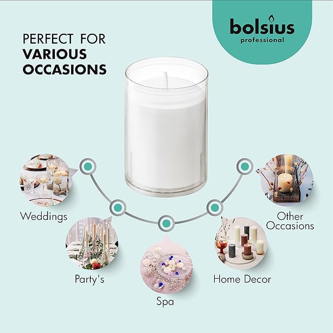 BOLSIUS 24 Hour Votive Candles - 20 Pack Restaurant Candles in Clear Unbreakable Plastic Cups - Premium European Quality - Unscented Smokeless Relight, Birthday, Party & Wedding Candles