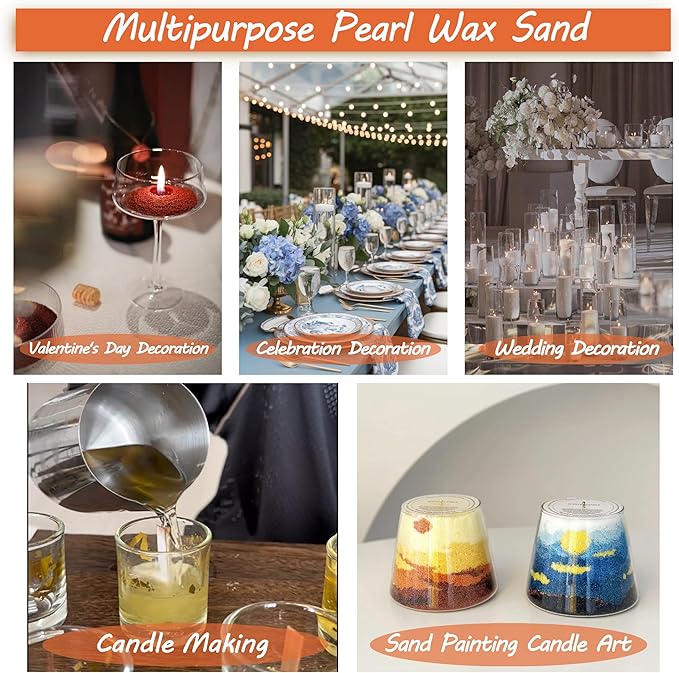 DRMAISON Pearled Candle Wax Sand DIY Kit - 17.6 oz, Black, Non-Toxic&Smoke-Free, Refillable with 30 Wicks, Long-Lasting Flame, Highly Customizable for Wedding, Party&Holiday Decor